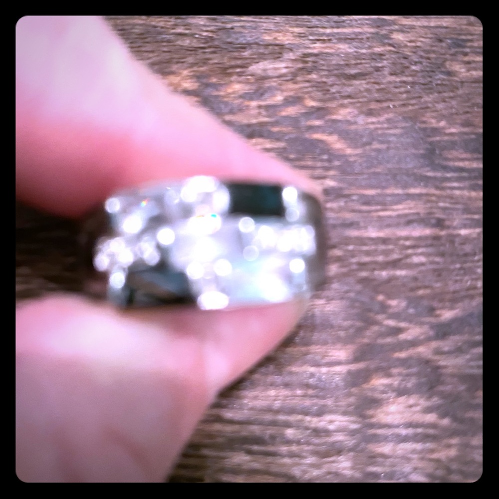 CZ and blue sapphire white gold filled ring